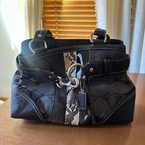 Coach Black and Brown Shoulder Bag with Snakeskin Accent